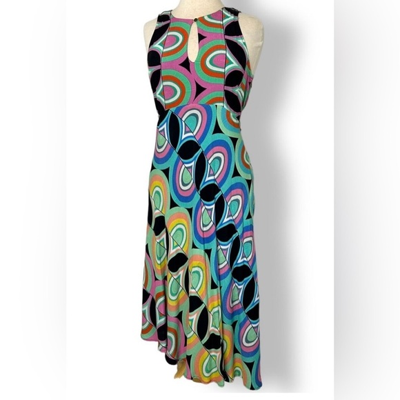 Anthropologie Kenzie Midi Dress Size L Multicolor Asymmetrical Hem Beautiful - Picture 7 of 9
